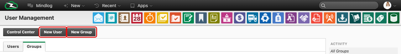 New user form showing name and email fields
