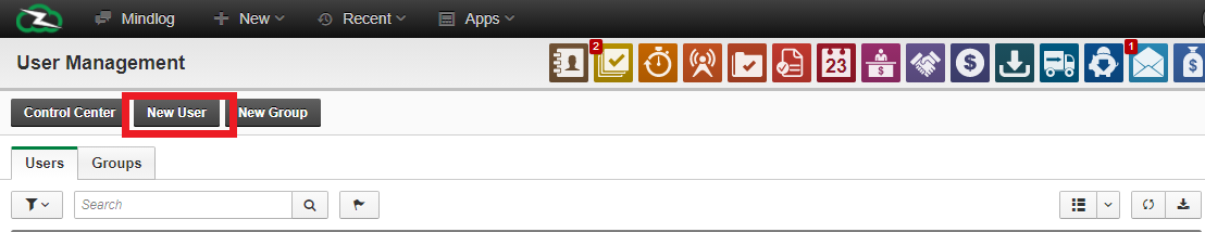 New user form showing name and email fields