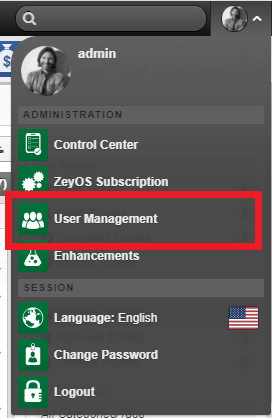 Open User Management via the avatar menu in the top-right corner