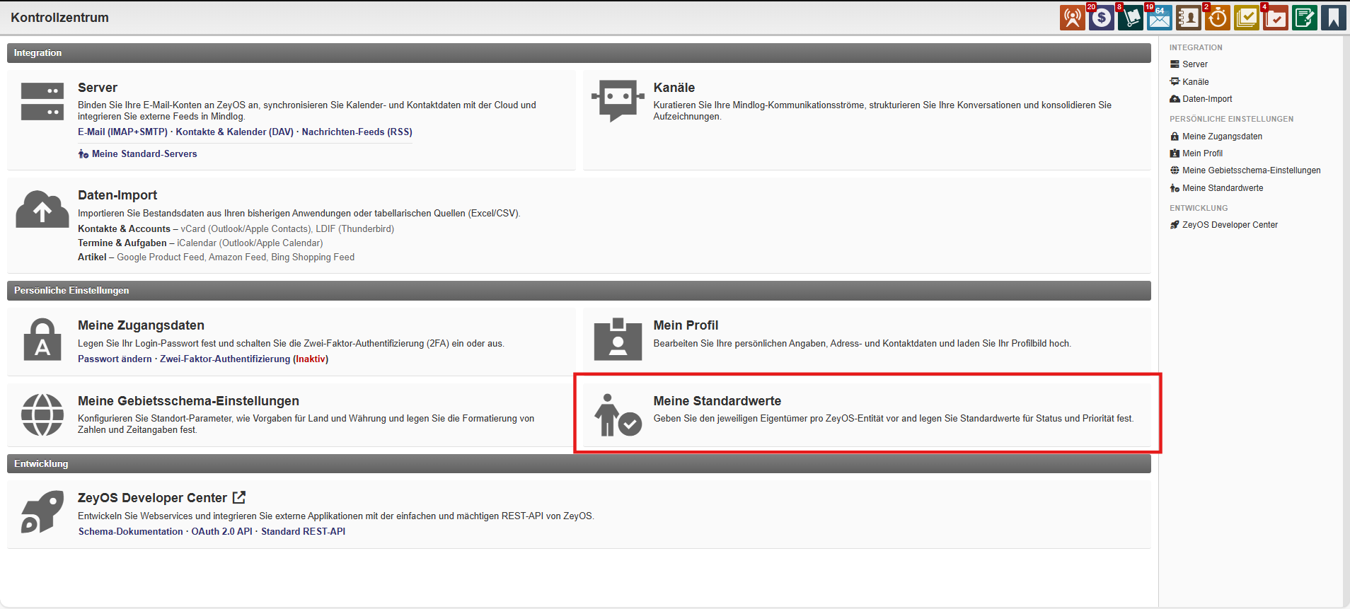 Custom fields configuration page