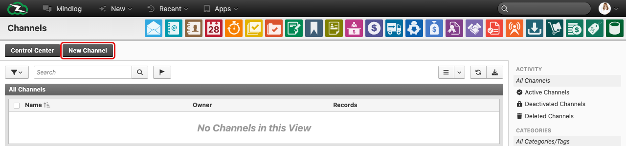 New channel form with name and owner fields