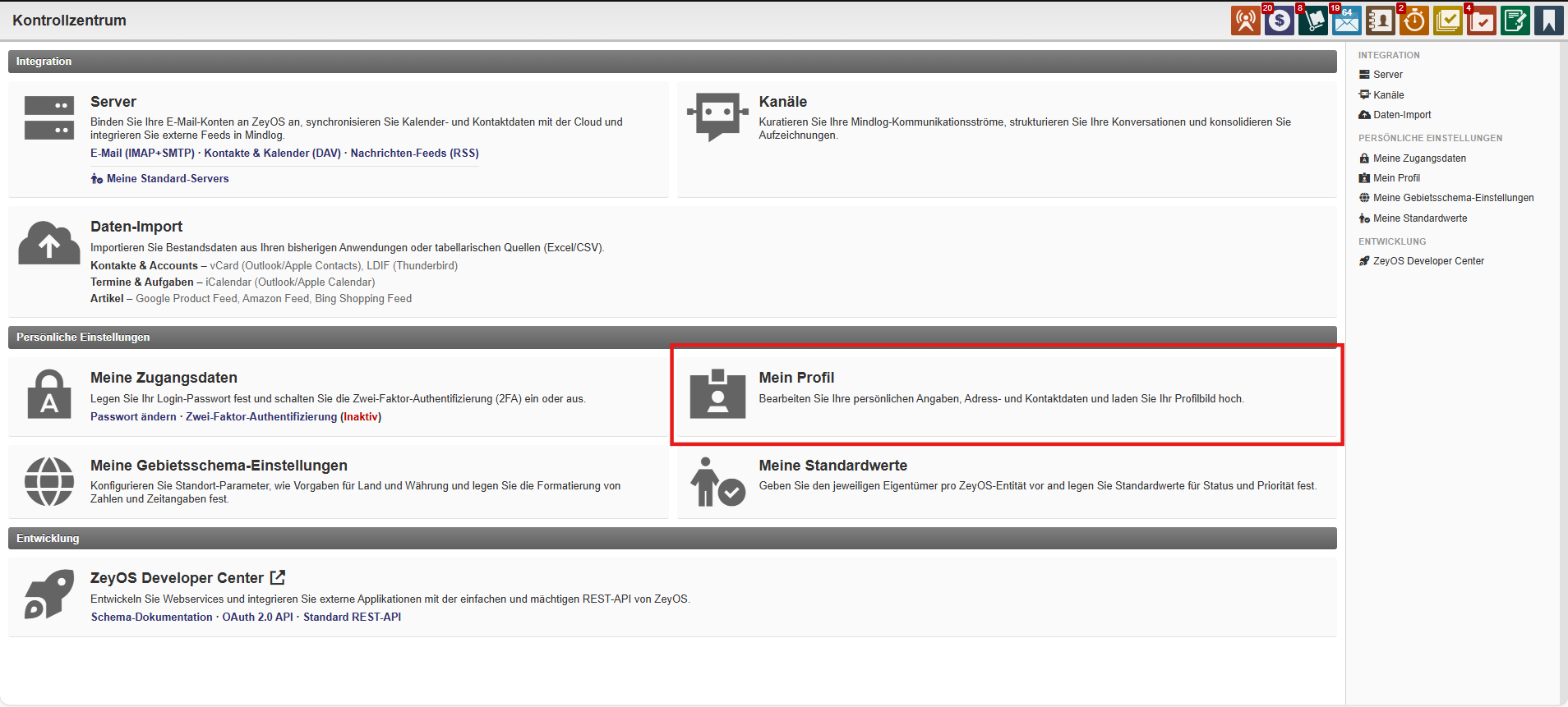Personal settings page with profile, locale, and defaults sections
