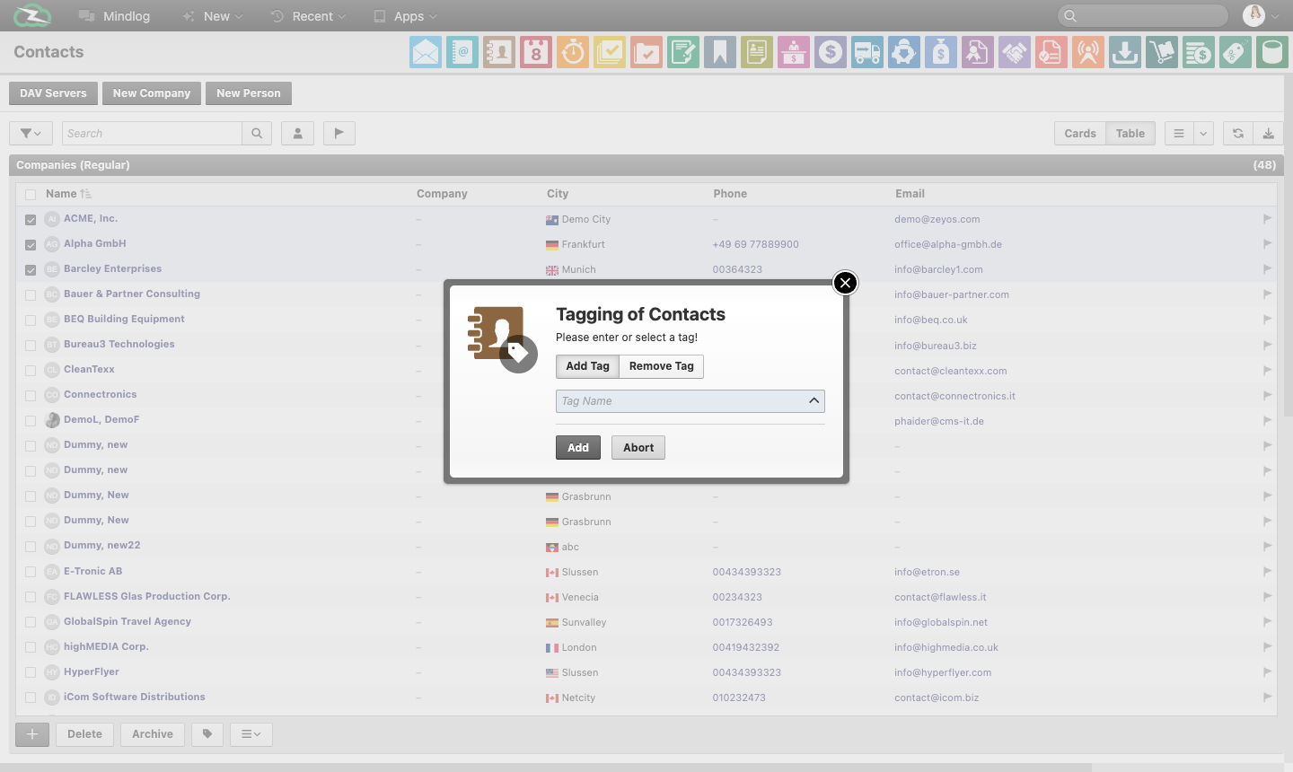 Tagging dialog: enter a tag name and choose to add or remove it from all selected elements