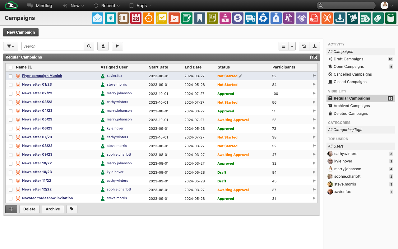 Live campaigns overview