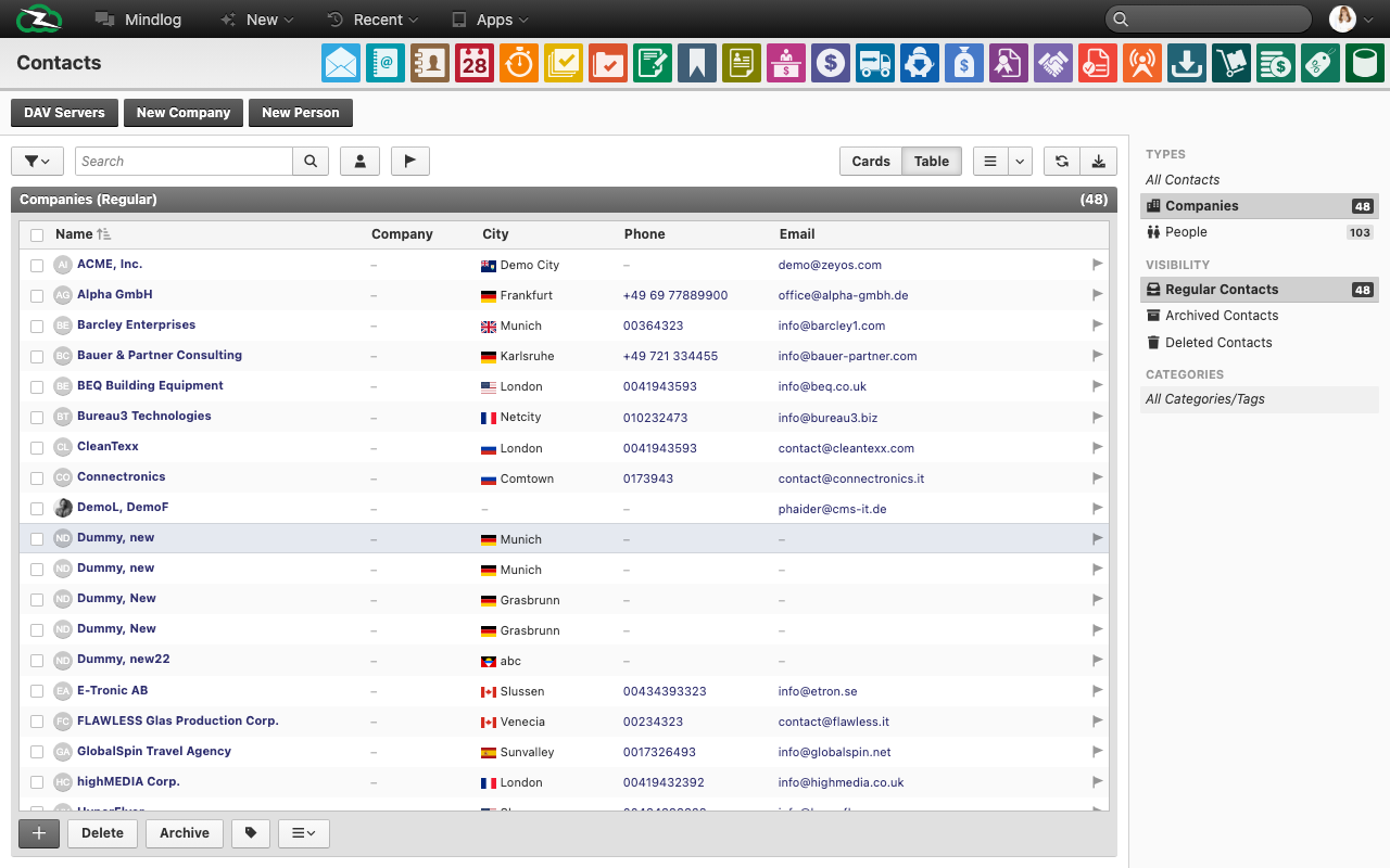 Live contacts overview