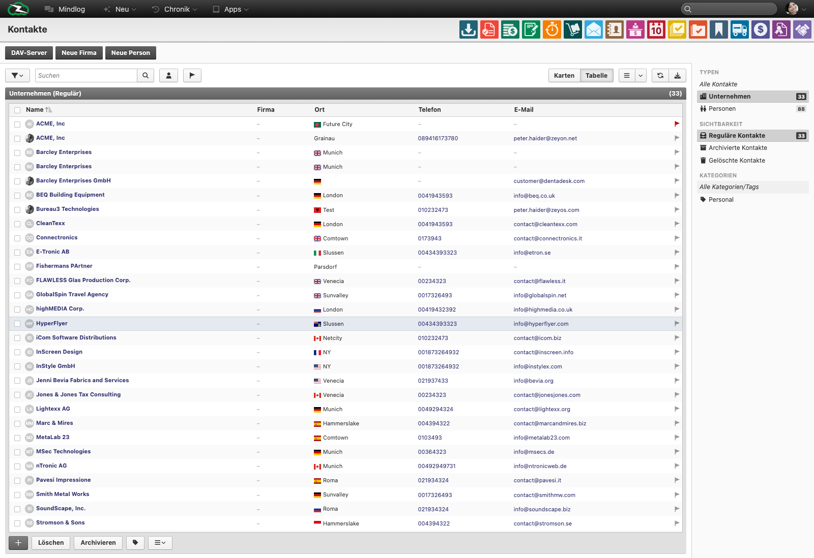 Live contacts overview