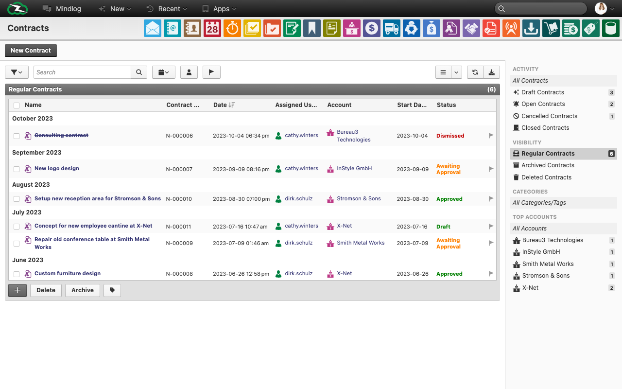 Live contracts overview