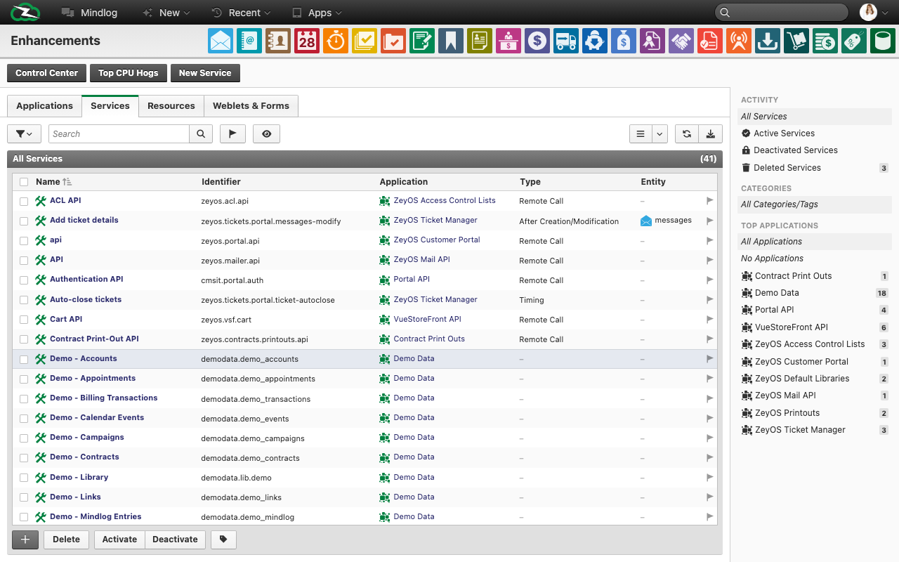 Developer tools in the live Control Center