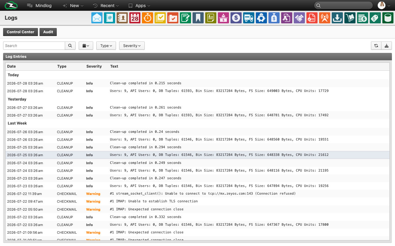 Live logs overview