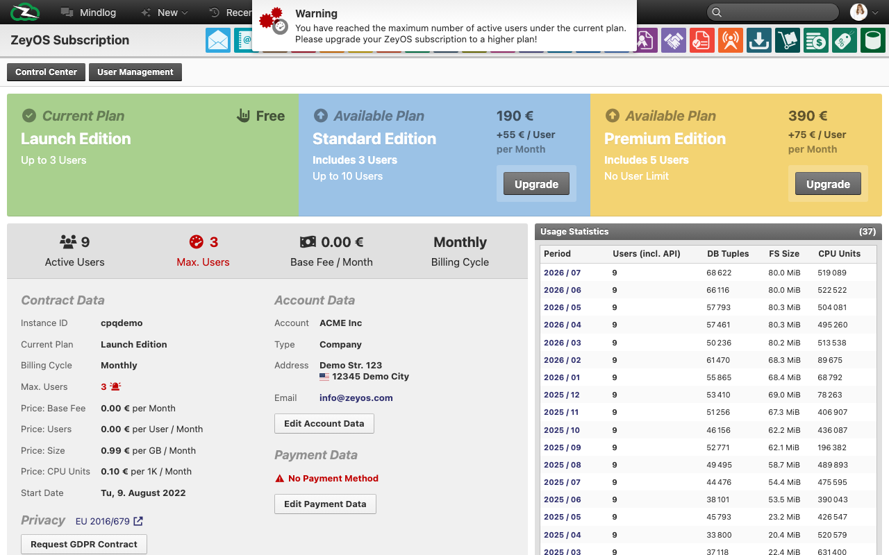 Live subscription overview