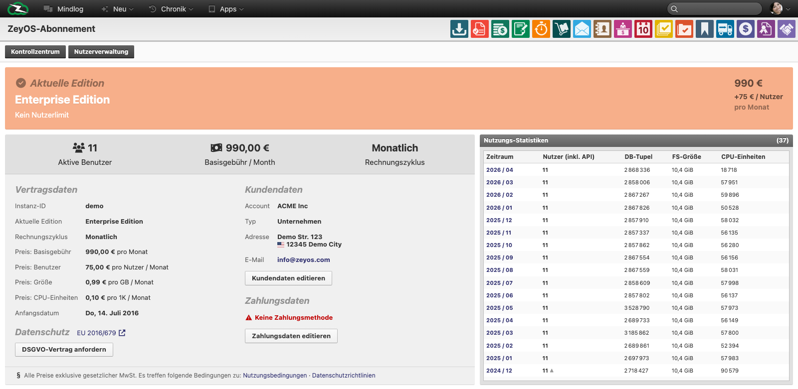 Live subscription overview