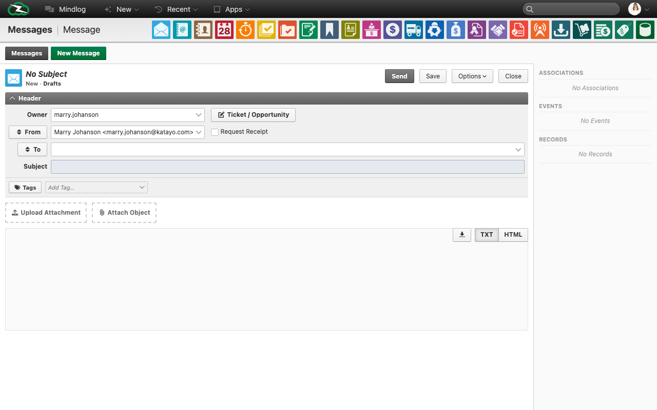 Open email view showing message content with reply, forward, and archive actions