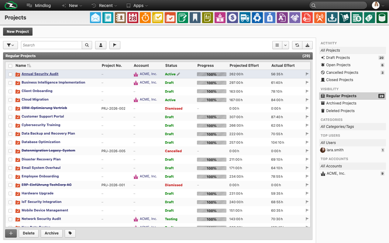Live projects overview