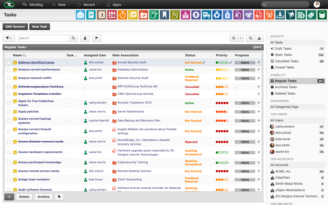 Live tasks overview