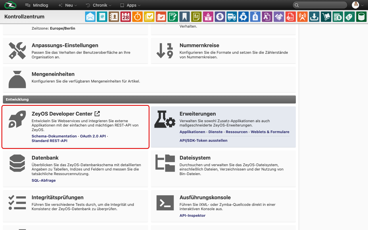 Entwicklerwerkzeuge und Erweiterungsbereich im Überblick