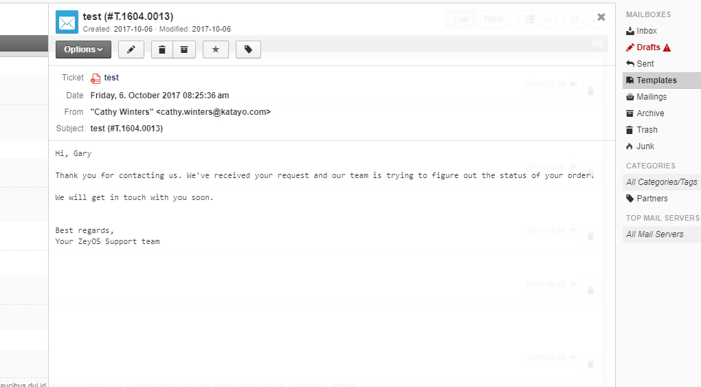 Beispiel einer wiederverwendbaren E-Mail-Vorlage mit vorausgefülltem Betreff und Inhalt
